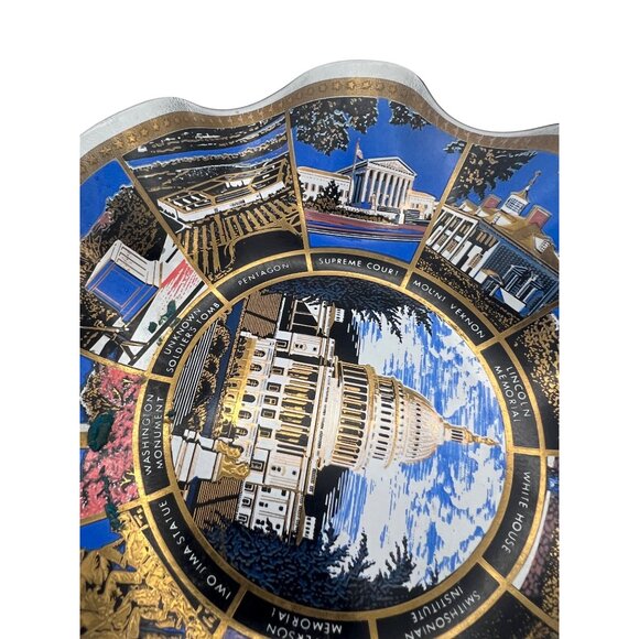 Washington D.C. Souvenir Decorative Fluted Glass Trinket Dish Iconic Landmarks - Picture 6 of 8